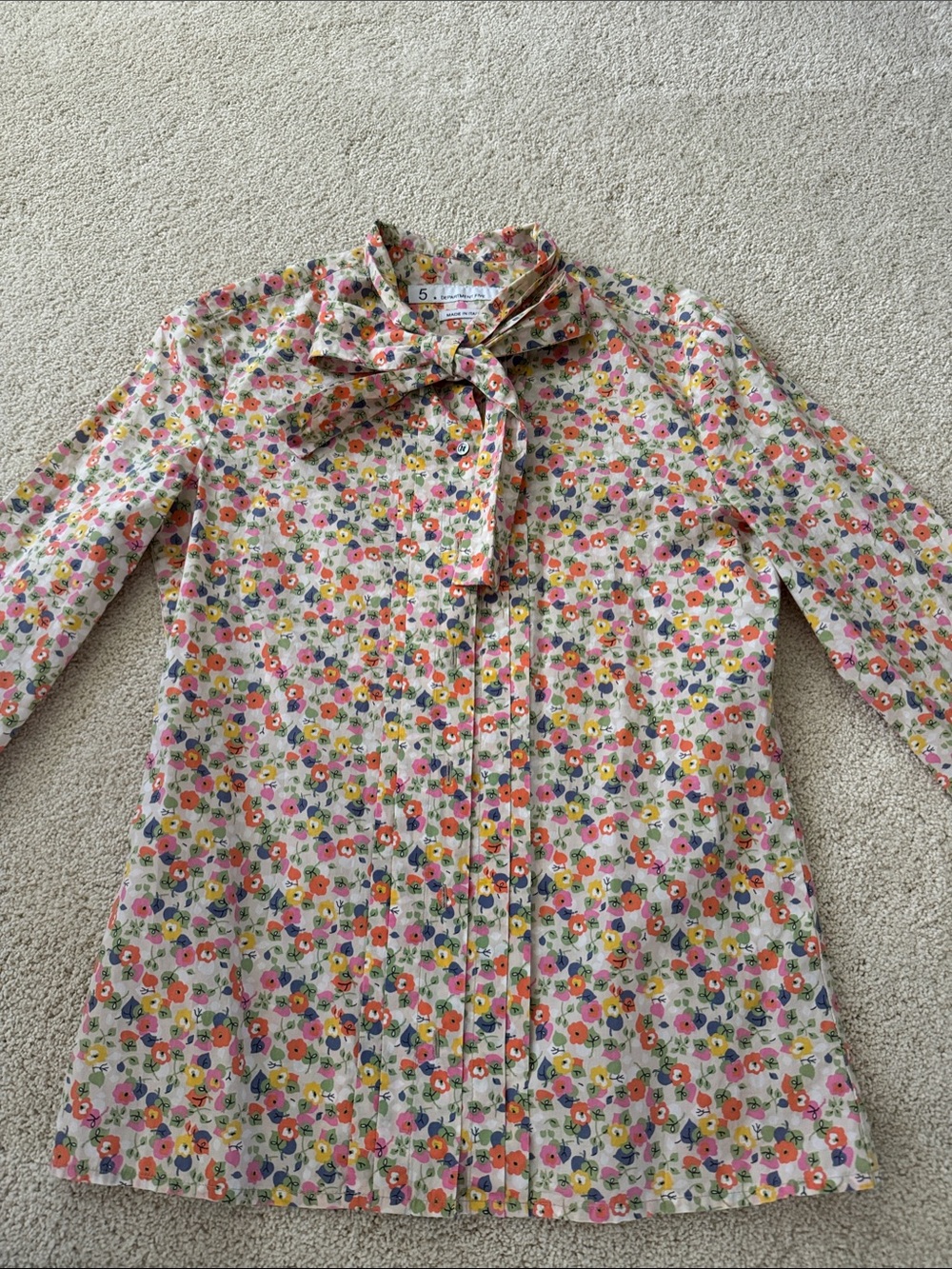 Department 5 Italy Floral Tie-Neck Blouse - Pink Multi Sz s